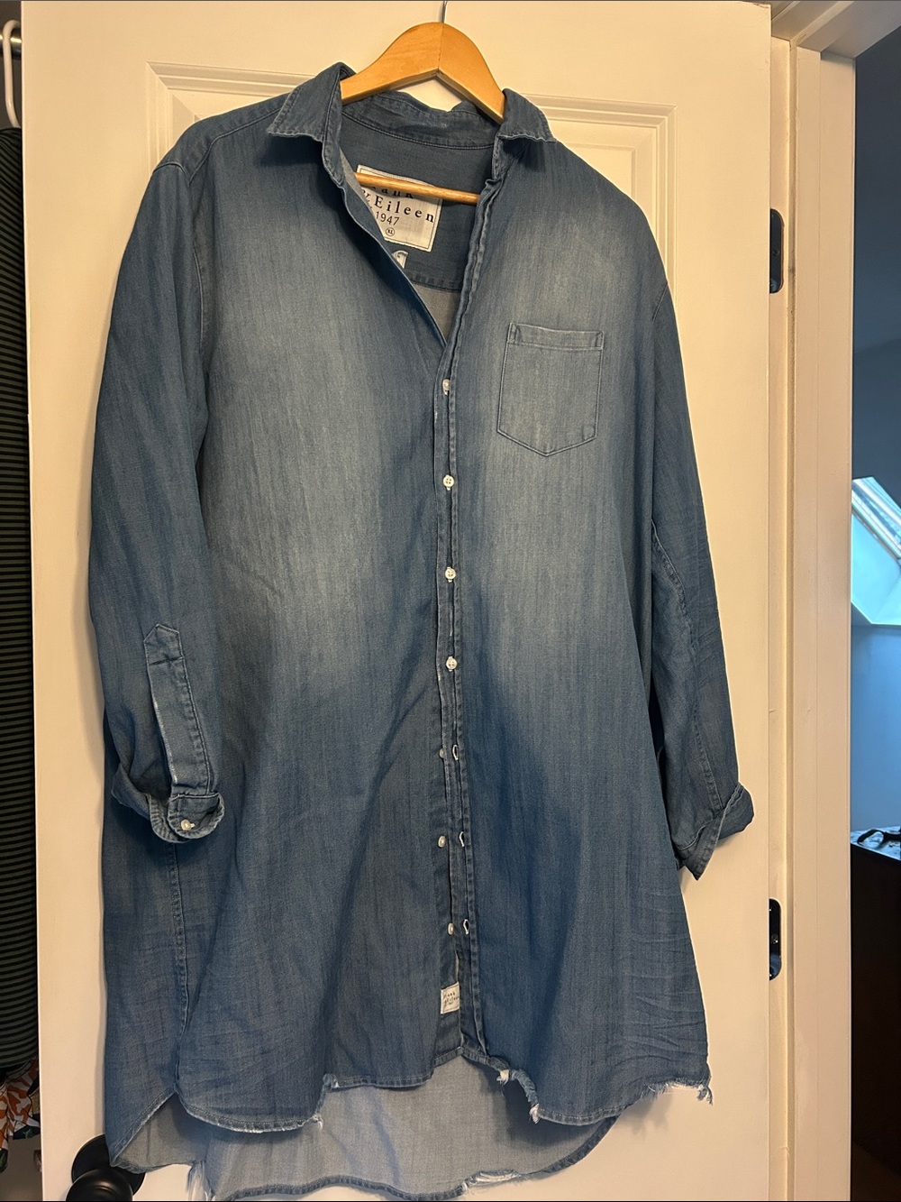 Frank & Eileen Washed Blue Denim Button-Down Shirt Dress